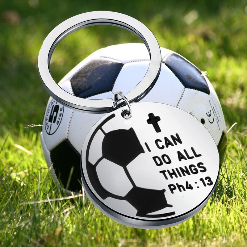 Febremdy Christian Soccer Pendant Necklace Keychain PHIL 4 13 I CAN DO All Things Scripture Jewelry - Image 5